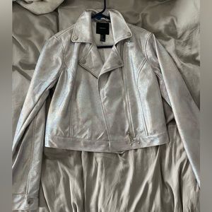 Iridescent holographic faux leather jacket